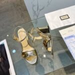 Gucci Metallic Laminate Mid Heel Sandal Gold 453379 Dkt00 7100 - Image 6