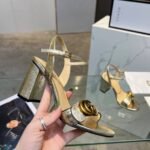 Gucci Metallic Laminate Mid Heel Sandal Gold 453379 Dkt00 7100 - Image 3