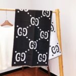Gucci Gg Jacquard Wool Silk Scarf Black White 180Cm - Image 2