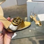 Gucci Metallic Laminate Mid Heel Sandal Gold 453379 Dkt00 7100 - Image 4
