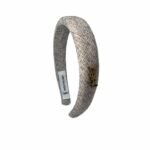 Saint Laurent Ysl Tweed Headband With Gold Hardware In Salt And Pepper