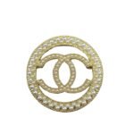 Chanel Cc Circle Brooch Gold With Pearls