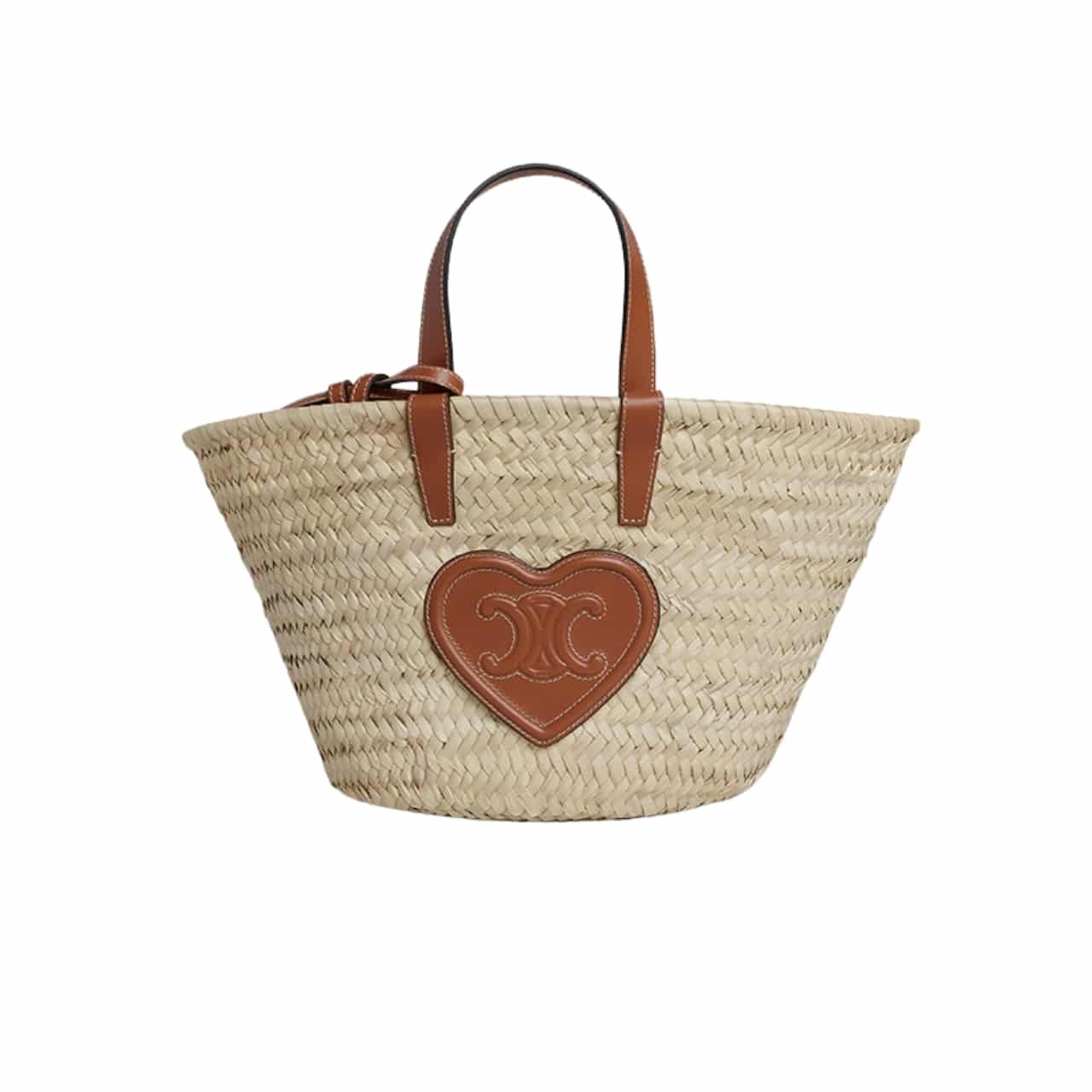 xr:d:DAF4OnkYemU:1735,j:8812842363001357661,t:24040407 Celine Triomphe Celine Panier In Palm Leaves Heart Logo Tan 20Cm - Image 1