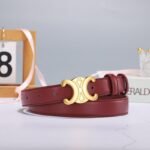 Celine Medium Triomphe Belt In Taurillon Leather Light Burgundy 25Mm 45Ak93A01 28Lb - Image 3