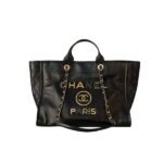 Chanel Deauville Large Shopping Bag Calfskin Leather Black 38Cm