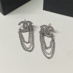Chanel Stud Earrings With Crystal And Multi Chain In Silver Tone - Image 2