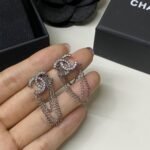 Chanel Stud Earrings With Crystal And Multi Chain In Silver Tone - Image 4