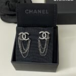 Chanel Stud Earrings With Crystal And Multi Chain In Silver Tone - Image 5