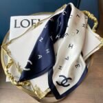 Chanel Multi Letters Square Silk Scarf White Blue - Image 3