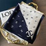 Chanel Multi Letters Square Silk Scarf White Blue - Image 4