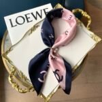 Chanel Multi Letters Square Silk Scarf Pink Blue - Image 5