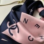 Chanel Multi Letters Square Silk Scarf Pink Blue - Image 4