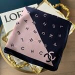 Chanel Multi Letters Square Silk Scarf Pink Blue - Image 3