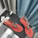 Chanel Shiny Pearl Crystal Cc Heart Thong Sandals Red G39674 X01000 0S084 - Image 6