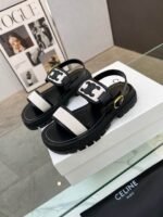 Celine Clea Triomphe Sandal In Calfskin Canvas Black - Image 2