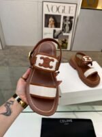 Celine Clea Triomphe Sandal In Calfskin Vegetal Tanning Canvas 353872270C04Ub - Image 5