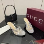 Gucci Women Slide Sandal With Crystal Interlocking G Silver 852663 0Mw00 8106 - Image 4