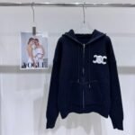 Celine Sweatshirt Jacket With Maxi Triomphe Logo Navy Blue - Image 2