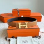 Hermes Constance Guillochee Belt Buckle And Reversible Leather Strap 32 Mm Gold Orange H079645Cc06 - Image 2
