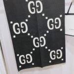 Gucci Gg Jacquard Wool Silk Scarf Black White 180Cm - Image 6