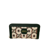 Gucci Zipper Around Long Wallet Green And Beige 19Cm