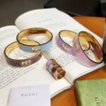 Set Gucci Cuff Bracelet And Ring Interlocking Enamel Light Pink Gold Tone - Image 7