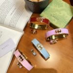 Set Gucci Cuff Bracelet And Ring Interlocking Enamel Light Blue Gold Tone - Image 5