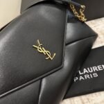 Saint Laurent Cassandre XXL Pouch On Chain In Shiny Leather Black 35Cm - Image 7