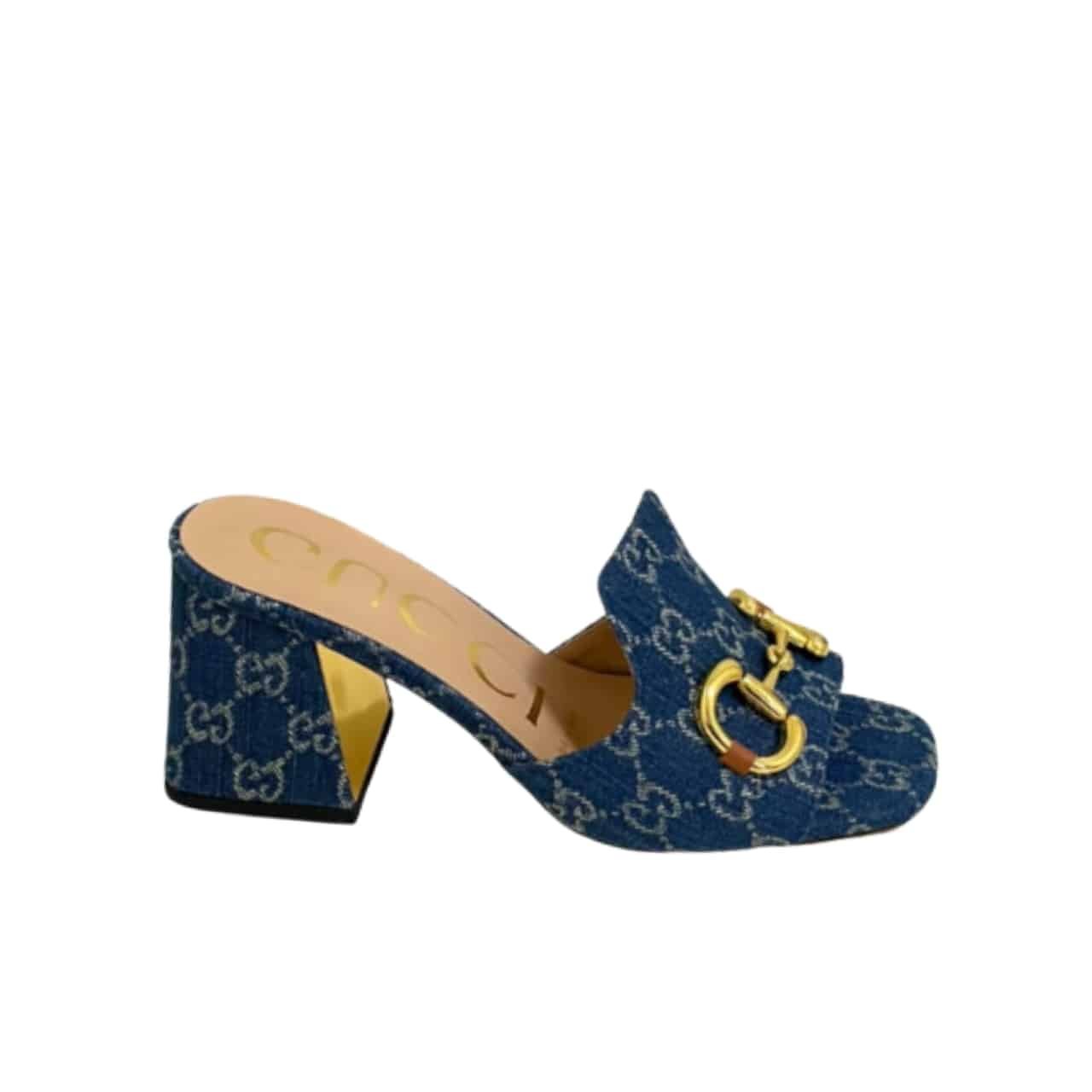 GCBB01-11-1 Gucci Women’S Slide Monogram Sandal With Horsebit Blue - Image 1