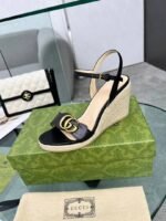 Gucci Leather Wedge Espadrille Sandals Black 8Cm - Image 2