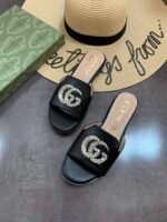 Gucci Double G Slippers Leather Beaded In Black - Image 6