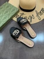Gucci Double G Slippers Leather Beaded In Black - Image 3
