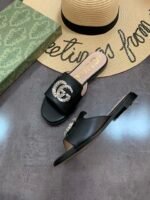 Gucci Double G Slippers Leather Beaded In Black - Image 2