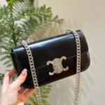 Celine Chain Triomphe In Shiny Calfskin Shoulder Bag Silver Black 20Cm 115203Bf4 38Si - Image 2