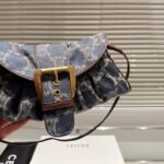 Celine Macadam Denim Leather Shoulder Bag Gold Hardware Blue 27Cm - Image 6