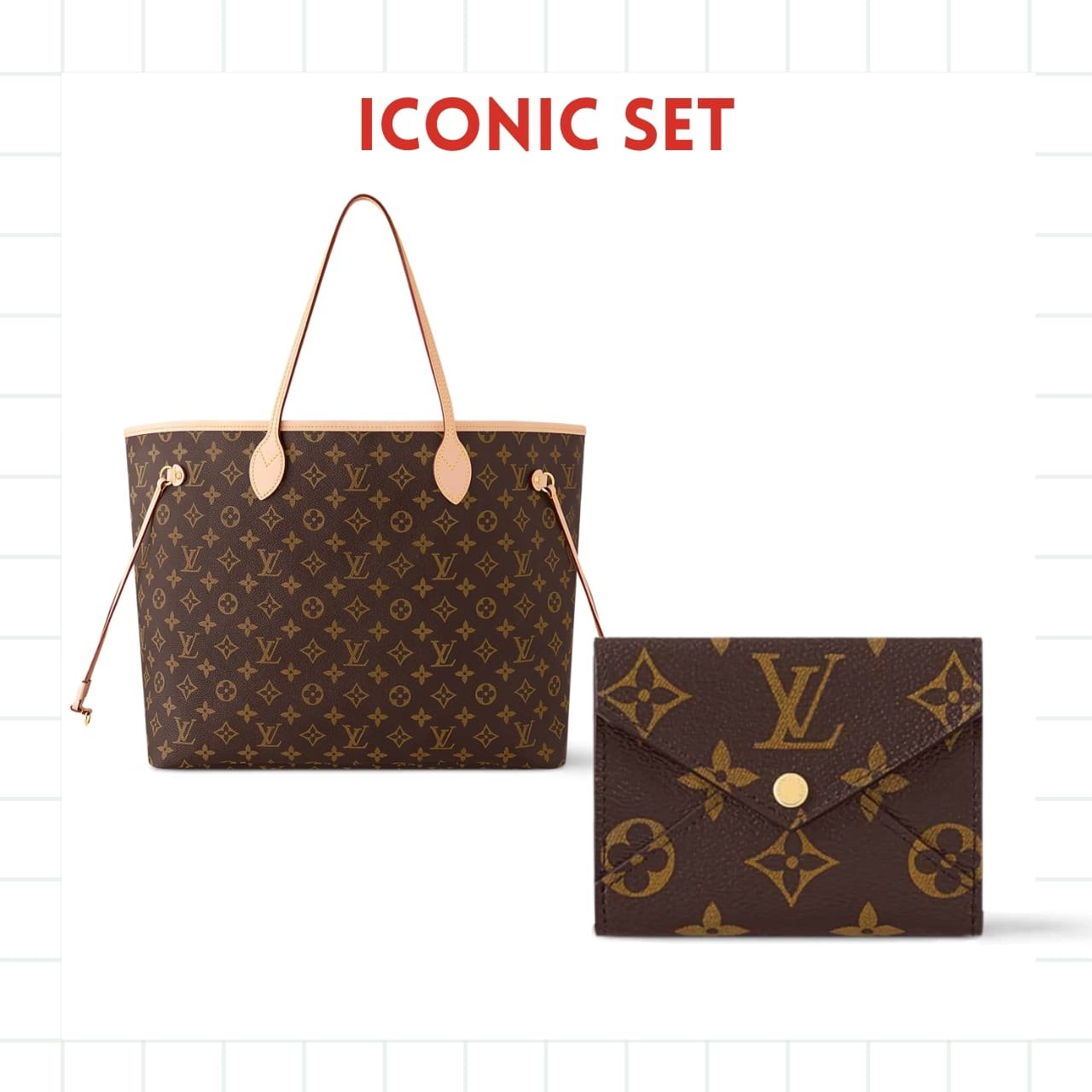 Gift-Set-Thumbnail-6-1-1 Iconic Set: Louis Vuitton Neverfull Gm And Celeste Wallet In Monogram - Image 1