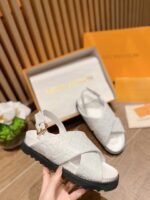 Louis Vuitton Monogram Embossed Paseo Flat Comfort Sandals White - Image 5