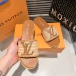 Summer Set: Louis Vuitton Saint Jacques Brown 45Cm And Lock It Flat Raffia Mules Brown - Image 9