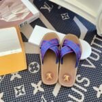 Louis Vuitton Cross Strap Flat Slides Blue - Image 3