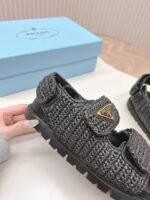 Prada Monolith Crochet Raffia Effect Sandals In Black - Image 3