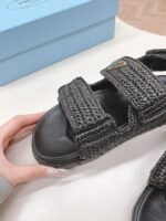 Prada Monolith Crochet Raffia Effect Sandals In Black - Image 4