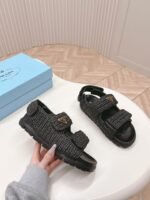 Prada Monolith Crochet Raffia Effect Sandals In Black - Image 5