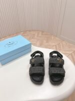 Prada Monolith Crochet Raffia Effect Sandals In Black - Image 7