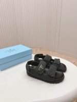Prada Monolith Crochet Raffia Effect Sandals In Black - Image 8