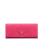 Prada Saffiano Lux Leather Flap Continental Dark Pink Wallet 19Cm