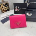 Prada Small Saffiano Lux Leather Flap Continental Triangle Dark Pink Wallet 10Cm - Image 10