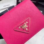 Prada Small Saffiano Lux Leather Flap Continental Triangle Dark Pink Wallet 10Cm - Image 3