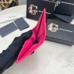 Prada Small Saffiano Lux Leather Flap Continental Triangle Dark Pink Wallet 10Cm - Image 5