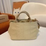 Prada Canapa Tote Canvas Bag In Beige 29Cm - Image 8