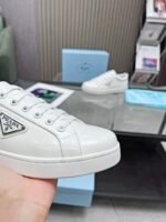Prada Logo Sneaker In Brushed Leather White - Image 3